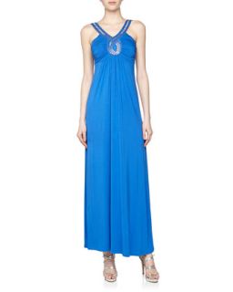 Bead Embellished Ruched Maxi Dress, Ocean Blue