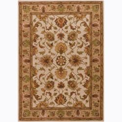 Hand tufted Mandara Oriental Ivory Wool Rug (7 X 10) (Green, gold, rust orange, brownPattern Oriental Tip We recommend the use of a  non skid pad to keep the rug in place on smooth surfaces. All rug sizes are approximate. Due to the difference of monito