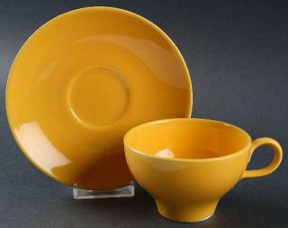 Homer Laughlin  Rhythm Yellow Flat Cup & Saucer Set, Fine China Dinnerware   All