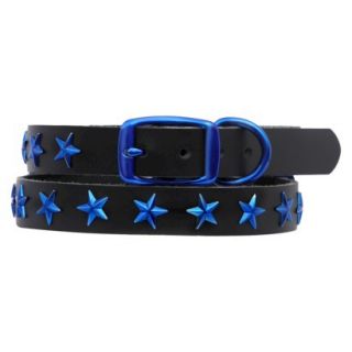 Platinum Pets Black Genuine Leather Dog Collar with Stars   Blue (11   15)