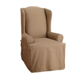 Sure Fit Cotton Duck Wing Chair Slipcover   Cocoa