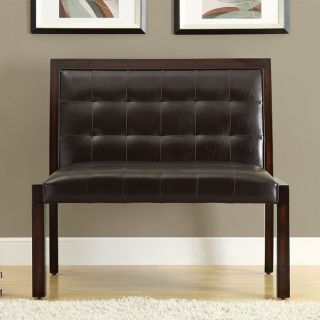 Dark Brown Leather look Cappuccino Wood Bench