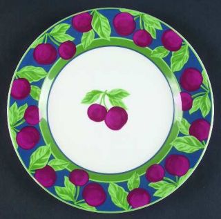 Furio Fuo27 Salad Plate, Fine China Dinnerware   Red Cherries On Blue & Green Ba