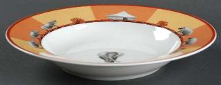 Hermes Africa Yellow Large Rim Soup Bowl, Fine China Dinnerware   Animals On Yel
