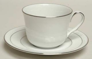Noritake Stoneleigh Flat Cup & Saucer Set, Fine China Dinnerware   Embossed Scro