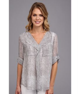 Calvin Klein L/S Ruffle Front Top Womens Blouse (Gray)