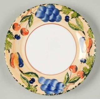 Dansk Fall Harvest Salad Plate, Fine China Dinnerware   Yellow Rim With Fruit An
