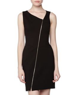 Ariane Asymmetric Zip Front Sheath Dress, Black