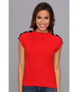 Anne Klein Extended Shoulder w/ Button Detail Womens Sweater (Red)