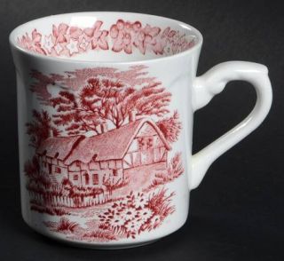 J & G Meakin Romantic England Red Mug, Fine China Dinnerware   Red Scenes,White,