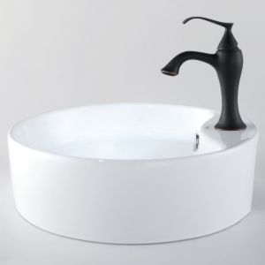 Kraus C KCV 142 15001ORB Exquisite Ventus White Round Ceramic Sink and Ventus Ba