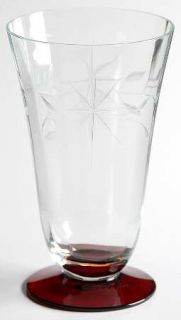 Unknown Crystal Unk3542 Footed Tumbler   Star Flower,Optic,Bulbous Stem,Red Foot