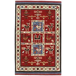 Hand tufted Elite Tribal Wool Saffron Rug (4 X 6) (RedPattern GeometricMeasures 0.625 inch thickTip We recommend the use of a non skid pad to keep the rug in place on smooth surfaces.All rug sizes are approximate. Due to the difference of monitor colors