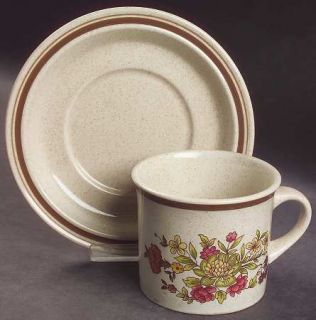 Royal Doulton Gaiety Brown Flat Cup & Saucer Set, Fine China Dinnerware   Lambet