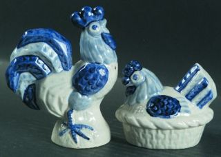 Metlox   Poppytrail   Vernon Provincial Blue Rooster & Hen Salt & Pepper Set, Fi