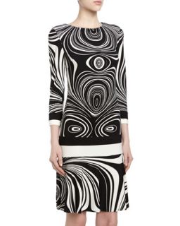 Swirl Print Drop Waist Shift Dress, Black/White