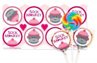 Sock Monkey Pink Small Lollipop Kit
