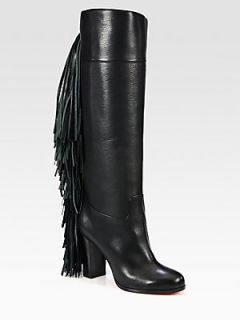 Christian Louboutin Glamafrange Fringe Leather Boots   Black