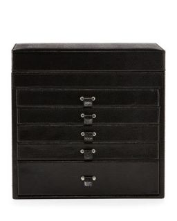 Barb Ostrich Embossed Five Drawer Jewelry Box, Black