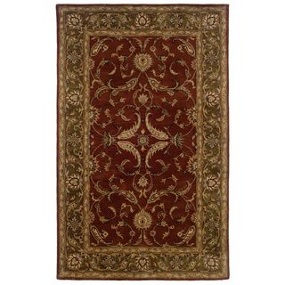 Hand tufted Oriental Rust/ Medium Green Wool Rug (36 X 56)