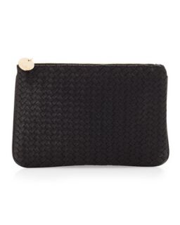 Snake Embossed Basketwoven Pouch, Black