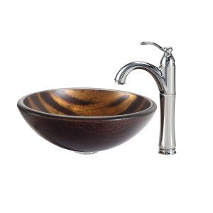 Kraus C GV 695 19mm 1005CH Nature Bastet Glass Vessel Sink and Riviera Faucet Ch