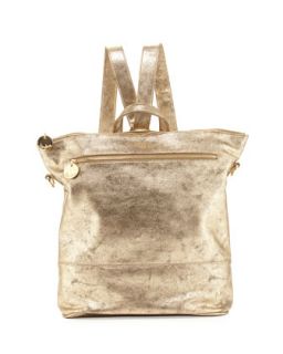 Pebbled Metallic Faux Leather Backpack, Gold