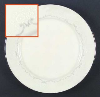 Noritake Irene Dinner Plate, Fine China Dinnerware   White Flowers,Gray Scrolls