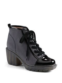 Opening Ceremony Grunge Canvas & Patent Leather Lace Up Ankle Boots   Black