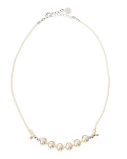 Six Pearl Silk Necklace, White