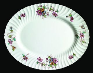 Minton Vermont 17 Oval Serving Platter, Fine China Dinnerware   Red Flowers,Blu