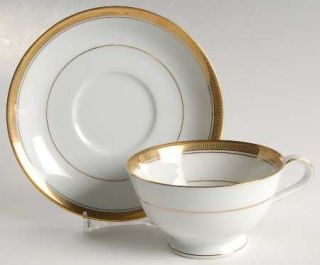 Noritake Pompeii Footed Cup & Saucer Set, Fine China Dinnerware   Gold Band&Inne