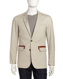 Two Button Contrast Pocket Sport Coat, Stone