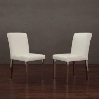 Cosmopolitan Stainless Steel Modern White Leather Dining Chairs (set Of 2)