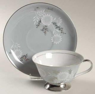 Seyei Starlite (Silver Backstamp) Footed Cup & Saucer Set, Fine China Dinnerware