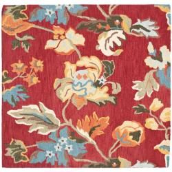Handmade Blossom Red Wool Rug (6 Square)