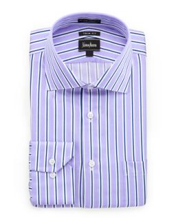 Trim Fit Woven Stripe Dress Shirt, Purple