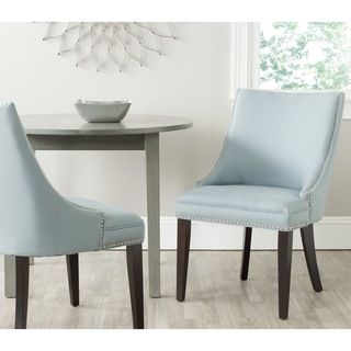 Afton Light Blue Side Chair (set Of 2) (Light blueIncludes Two (2) chairsMaterials Birchwood and cotton/ linen fabricFinish EspressoSeat dimensions 22 inches width and 17.7 inches depthSeat height 19.7 inchesDimensions 36.4 inches high x 22 inches w