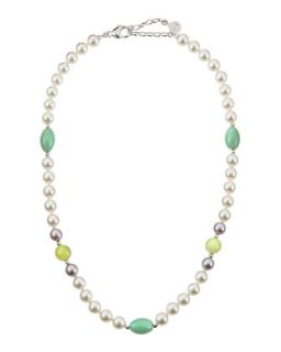Pearl and Mixed Stone Necklace, White/Nuage