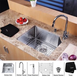 Kraus KHU12123KPF1622KSD30CH 23 inch Undermount Single Bowl Stainless Steel Kitchen Sink with Chrome Kitchen Faucet and Soap Dispenser