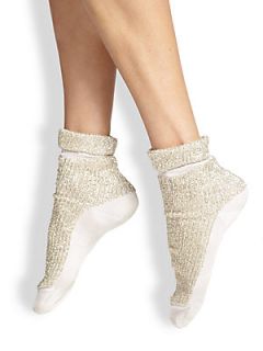 Saint Laurent Metallic Ankle Socks   Natural
