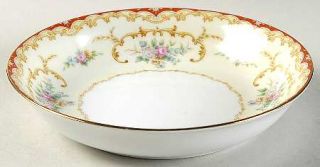 Noritake Oradell Coupe Soup Bowl, Fine China Dinnerware   Red & Yellow Edge,Flor