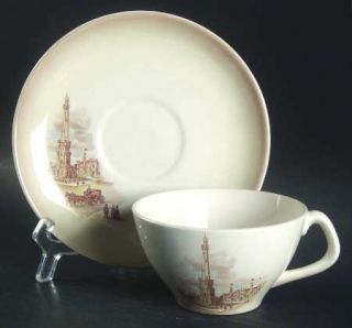 Canonsburg Mid American Heritage Flat Cup & Saucer Set, Fine China Dinnerware  