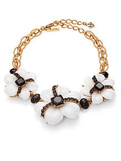 Oscar de la Renta Jewel & Cabochon Flower Necklace   White Black