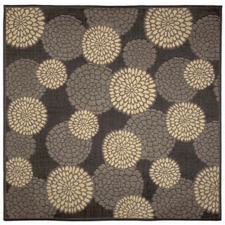 Charcoal/ Natural Floral Outdoor Rug (710 Square)