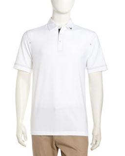 Short Sleeve Knit Topstiched Golf Polo, Bright White