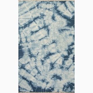 Hand made Blue/ Ivory Wool Reversible Rug (5x8)