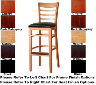 AAF Upholstered Barstool w/ Ladder Back, Solid Seat, German Beech Wood & Footrest