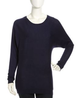 Knit Dolman Sleeve Sweater, Navy Rugby