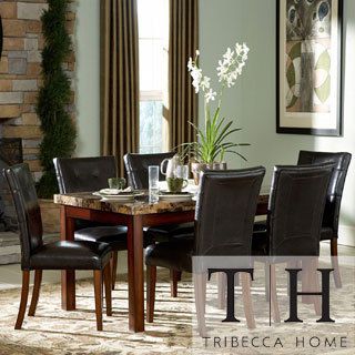 Tribecca Home Hutton Faux Marble 7 piece Cherry Dining Set